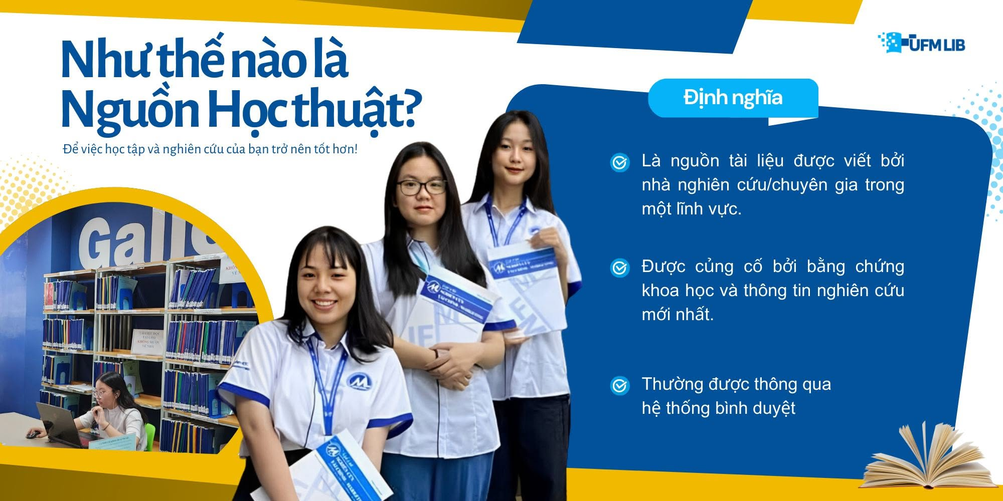Infographic giải thích nguồn học thuật và đặc điểm nhận biết