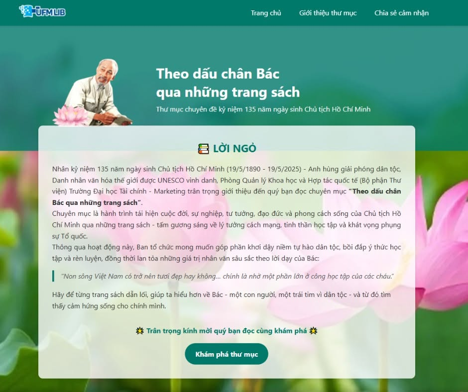 Giao diện thư mục chuyên đề Theo dấu chân Bác qua những trang sách